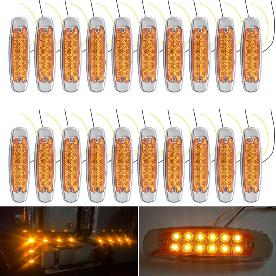 20x 12-LED Amber Heavy Truck Trailer Side Marker Clearance Lights For Peterbilt - Image 2 of 4