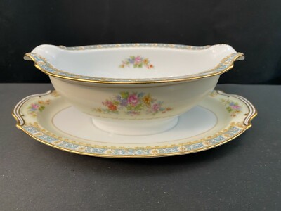 Noritake ''PINK ROSE / FLORAL'' Occupied Japan ~ Gravy Boat w/Attached Underplate