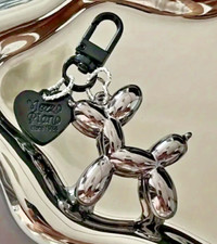 Cute Silver Acrylic Balloon Dog Pendant Bag Charm /  Keyring  with Black Catch