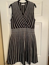 Calvin Klein Women Sleeveless Knit Sweater Black White Dress Fit Flare Size L