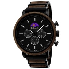 Holzwerk BASSUM Herren & Damen Holz Uhr Mondphase Chronograph in schwarz, braun