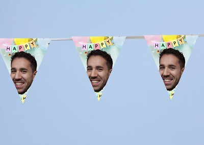 Happy Birthday Face Bunting Custom Personalised Personalized 18th 21st 30th 40th