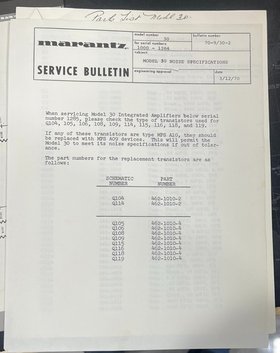 Manual de servicio Marantz 30 con boletín de servicio - Excelente estado - NO ES UNA COPIA - Imagen 6 de 8