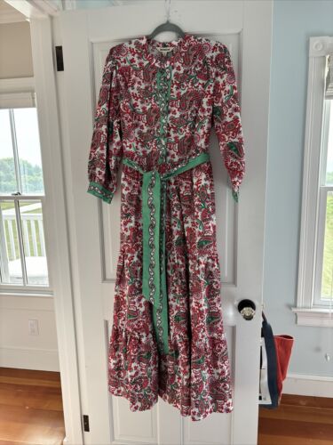 NWT BODEN Flo Midi MAXI Shirt DRESS Paisley Pink Green Red PRAIRIE Size 12 R