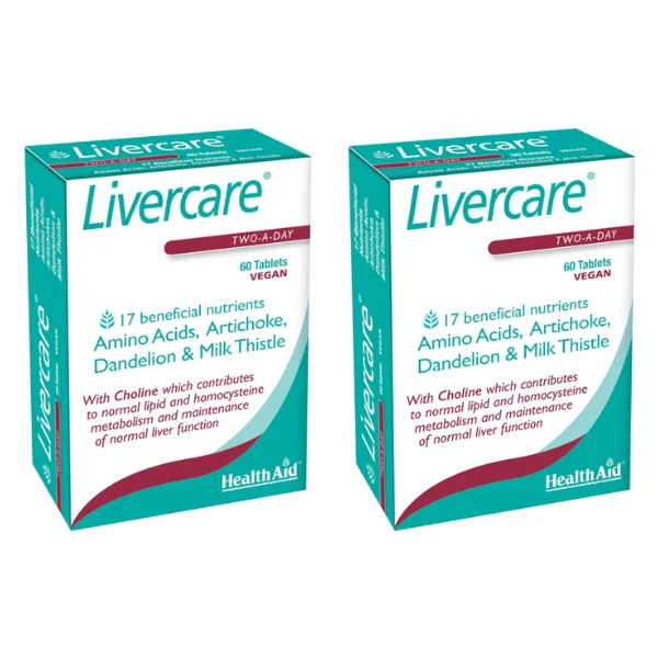 2x HealthAid Livercare - 60 Tablets -Vegan, Maintains Normal Liver Function
