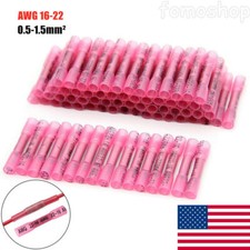 300Pcs Red Heat Shrink Butt Wire Connectors Crimp Terminals AWG 16-22 Gauge US