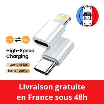 🔌 Adaptateur iOS vers USB-C Charge & Transfert - Attention incompatible audio - Photo 1/3