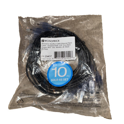 Monoprice Cat6A Ethernet Patch Cable 2ft Black 10-Pack, UTP, 10G