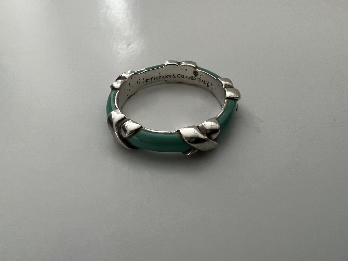 Tiffany & Co. Signature X Sterling/Light Blue Stacking Ring Tiffany & Co. Signature X Sterling/Light Blue Stacking Ring