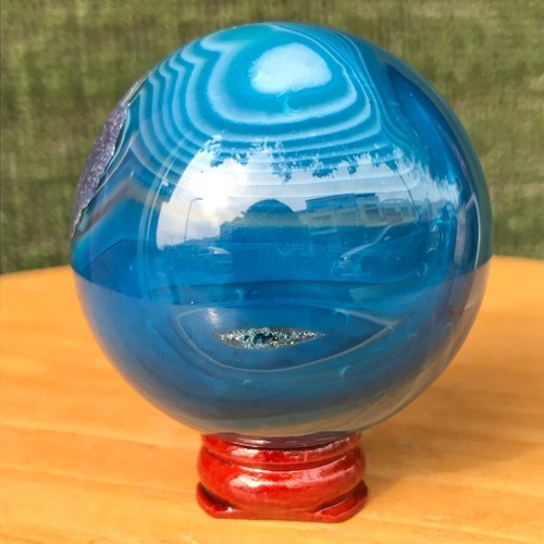 280G NRare Blue Agate Geode Bsll Quartz Crystal Sphere Mineral Specimen Healing - Picture 9 of 19