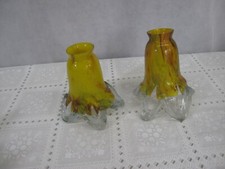 Pair of Hand Blown Glass Tulip Shades Green Brown