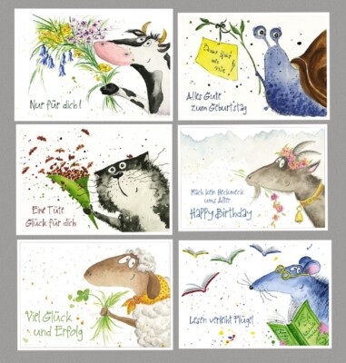 Postkarte*Lustige Tiere*Kuh*Katze&Schnecke*Geburtstag*Nur für dich.....10x15*