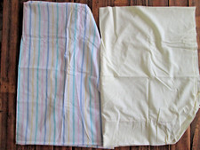 Vintage Lot 2 Crib Sheets Hand Made Tailored Striped Yellow Mid-Century MCM