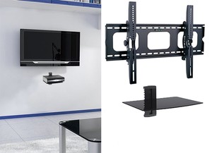 Flat Tilting Tv Wall Mount With Single Dvd Shelf For 55 60 65 70 75 80 85 Tv 793943184158 Ebay