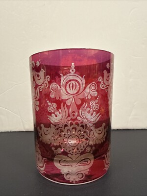 Vintage Drinking Juice Glass Red Flashing JR Reidel Doves