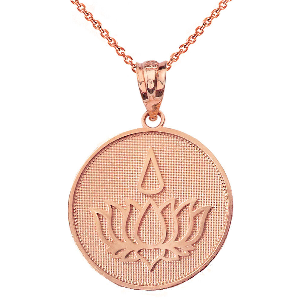 Solid 10k Rose Gold Lotus Flower Blossom with Teardrop Round Pendant Necklace Cena promocyjna