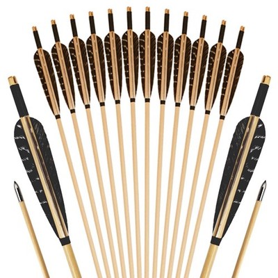 12 Pcs Archery Wooden Arrows with Feathers Handmade Targeting Arrows for Trad...
