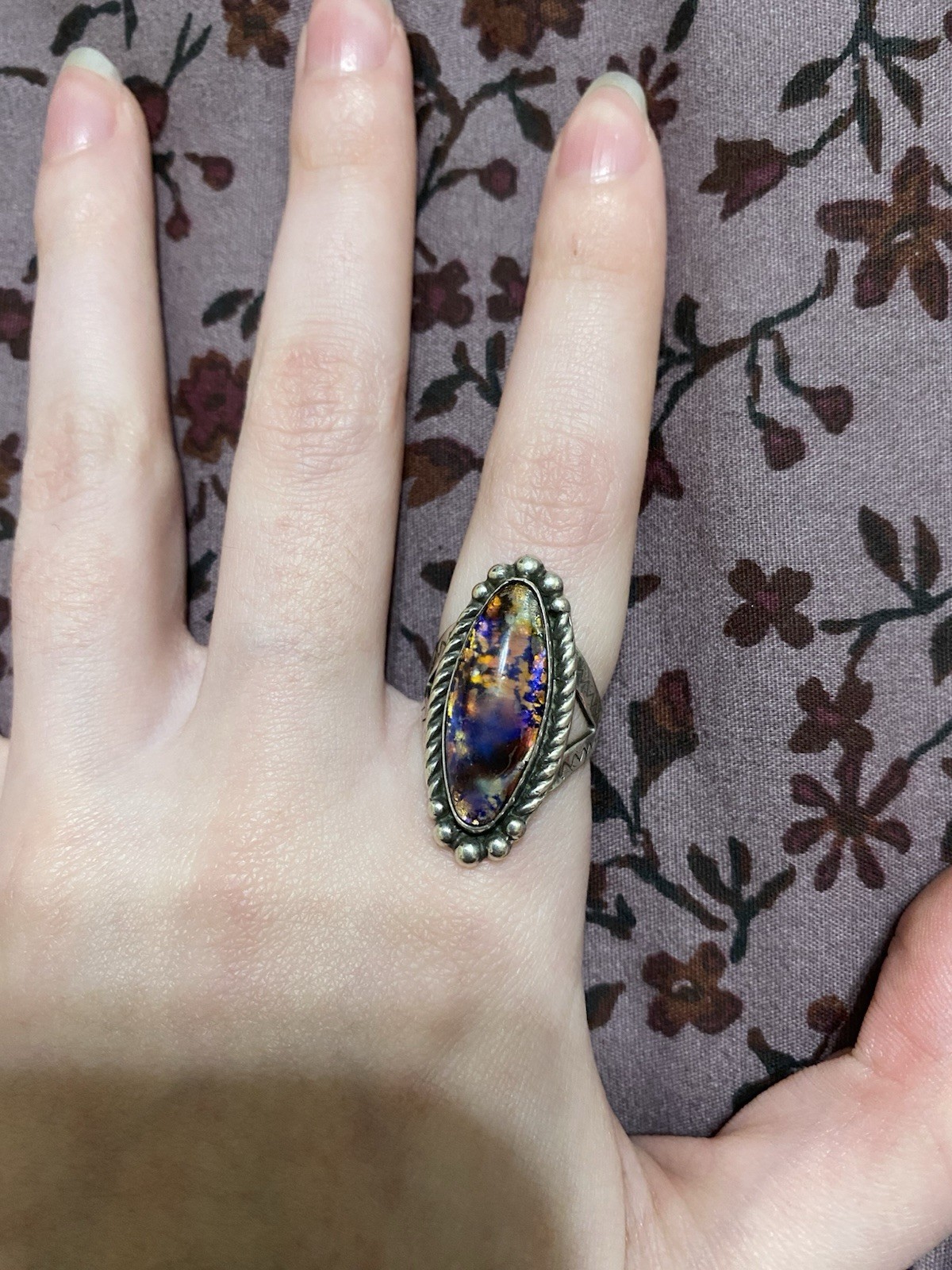 Sterling Silver Multicolor Oval Ring Native Ameri… - image 1