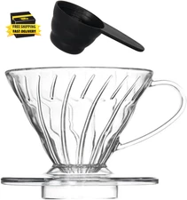 Large Plastic Coffee Dripper Size 02(1-4 Cups), with Free Coffee Scoop, V60 Coff