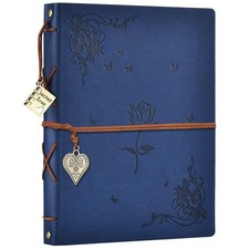 ZEEYUAN Leather Scrap Book DIY Photo Memory Scrapbook Album 60 Pages Rose Blue