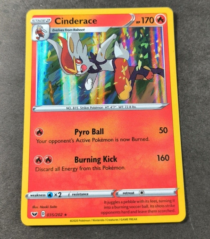 Pokemon Sword & Shield Cinderace Holo Rare Card 035/202 NM