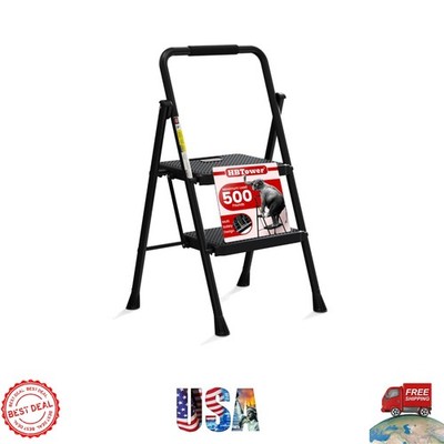 Lightweight Folding Step Ladder - Safe, Portable 2 Step Stool for Home & Garden