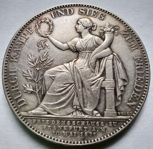 1871 Bavaria Ludwig II Victory Thaler Silver Siegestaler Germany, XF Details