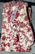 APRIL CORNELL KITCHEN  TOWEL POT HOLDER OVEN MITT  RED  WHITE FLORAL COTTON  NWT
