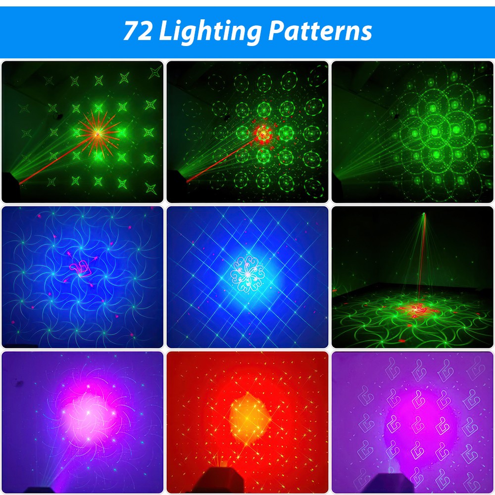 72 Patterns Projector Laser Party Light Sound Activated Christmas Decor & Remote