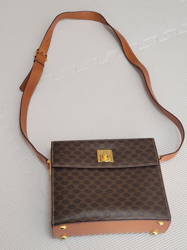 CELINE Shoulder Hand Bag Brown Leather Small Purse Vintage Authentic