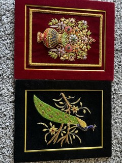 Pair of Zardozi JeweledTapestries Hand Embroidered Art Sourced from Agra India