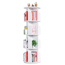 Rotating Bookshelf with Metal Frame, 360 Display Wood Revolving Bookcase, 4-T...
