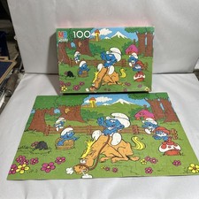 Smurf Puzzle Vintage 100 Pieces Bradley Complete 16 x 11 in 4190-5
