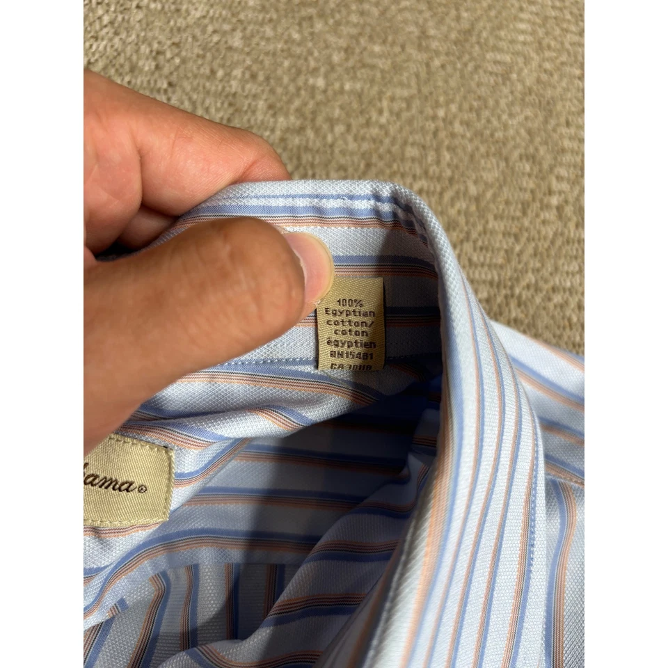 Tommy Bahama Mens Dress Shirt Size 16 32/33 Blue Striped 100% Egyptian Cotton - Image 4 of 4
