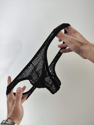 Onlyfun Men Single Thong Black Low Waist Semi Transparent Hip Lifting Underwear