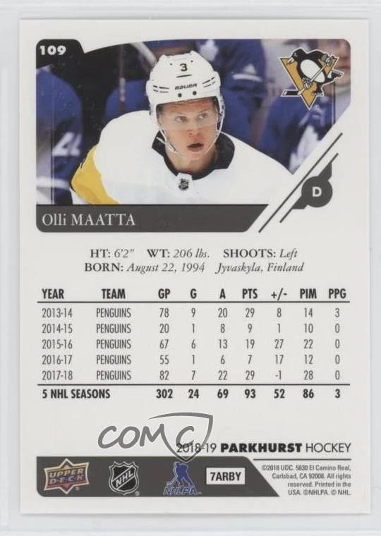 2018-19 Upper Deck Parkhurst Olli Maatta #109 - Image 2 of 2