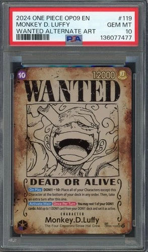 PSA 10 Monkey D. Luffy (Wanted SP Alt Art) OP09 OP05-119 EN One Piece B22