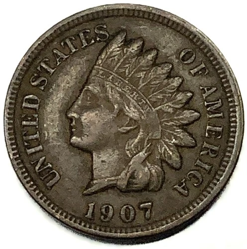 1907 Indian Head Cent Penny Fine Condition Full Liberty 1c US Coin- 2278