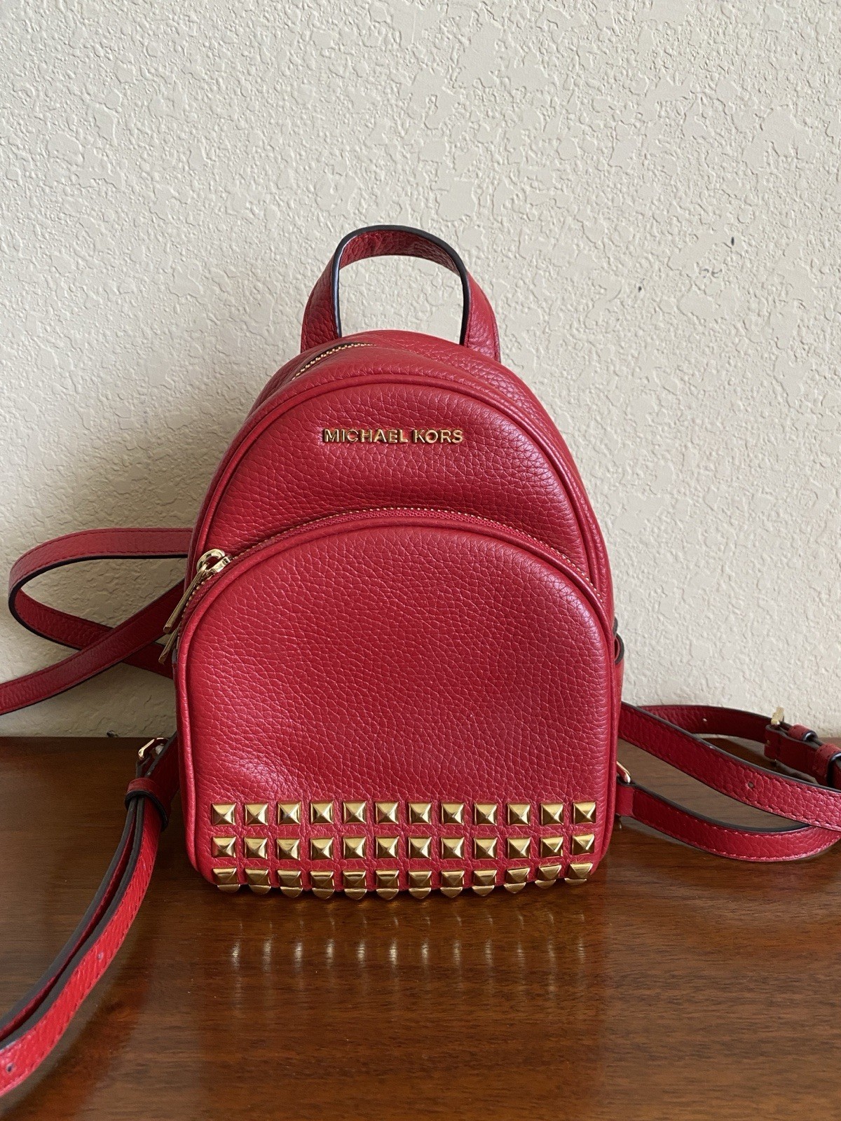 Michael Michael Kors Abby XS Studded Backpack Pebbled Leather Red