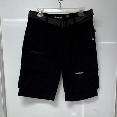 NWT  Ecko Unltd. Men's Black Cotton Cargo Shorts Belted Pockets Flat Front 