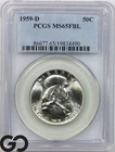 1959-D Franklin Half Dollar, Full Bell Lines, PCGS MS 65 FBL