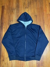 vintage Blank Zip Up Hoodie Mens XL Blue 1970s 1980s thermal lining USA Made