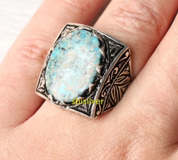 925 Sterling Silver  Jewelry Natural Turquoıse Stone Handmade Gift Men's Ring - Image 2 of 4