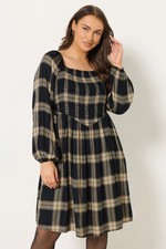 Yours Curve Women's Plus Size Check Shirred Mini Dress