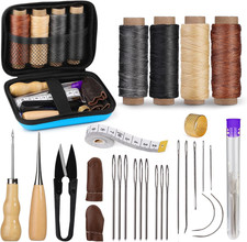 Leather Sewing Kit, Leather Stitching Kit with Sewing Awl, Needles, Waxed Thread