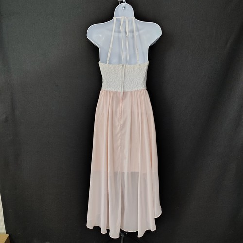 B.Darlin Crochet Lace Dress Blush Size 5/6 Juniors Chiffon Ballerina Halter - Picture 5 of 13