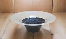 Vintage Studio Art Glass Bowl Black White Speckled Decorative