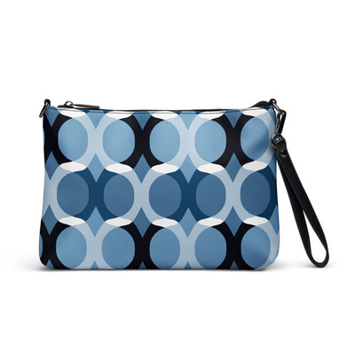 Blue Modern Crossbody Bag Geometric Circles Adjustable Strap Zip Closure