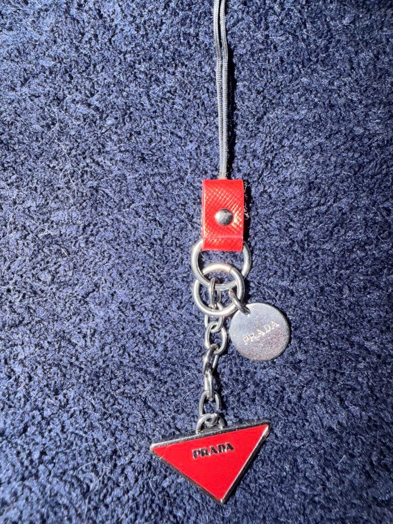 Prada Triangular Metal Leather Chain Strap Red Ac… - image 1