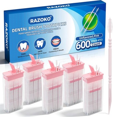 RAZOKO Interdental Zahnstocher für Zahnspangen & Kinder - 600 Stück (5x120)